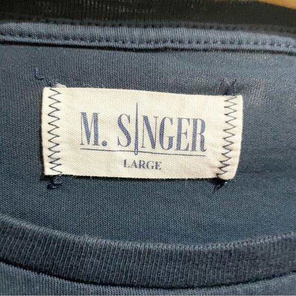 M. Singer Navy Blue Long Sleeve Crew Neck Tee white Stitching Large - Picture 3 of 4